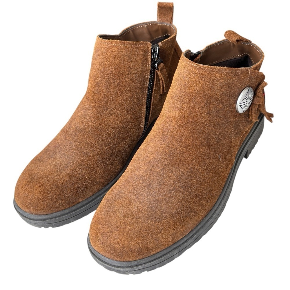 Minnetonka Joyelle Womens Ankle Boot Size 8 Brown Suede Comfort Foam Booties NEW - Picture 8 of 15